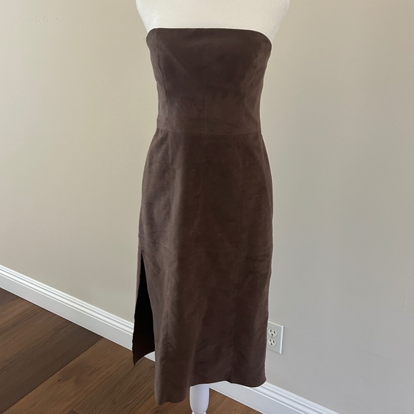 Halston Heritage Ultra Suede Strapless Dress in Tobacco - Picture 3 of 8